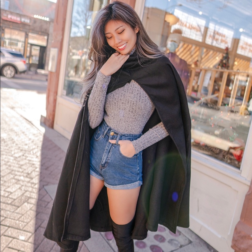 Solid Hooded Cape Coat. Size S